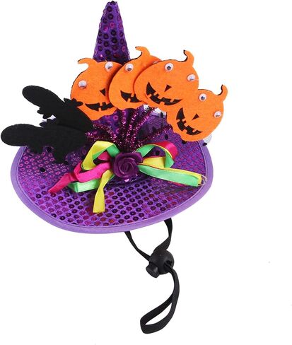 Halloween Pet Hat Adjustable Witch Hats for Cats Dogs Cute Pumpkin Purple Headwear Cosplay Costumes Adjustable Hat for Small and Medium Pets Halloween Funny Head Accessories in Saudi Arabia