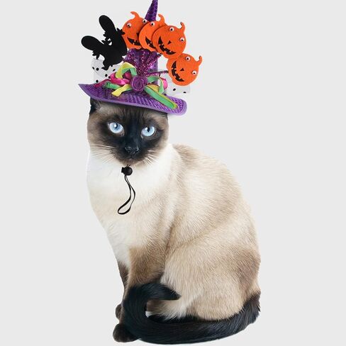 Halloween Pet Hat Adjustable Witch Hats for Cats Dogs Cute Pumpkin Purple Headwear Cosplay Costumes Adjustable Hat for Small and Medium Pets Halloween Funny Head Accessories in Saudi Arabia