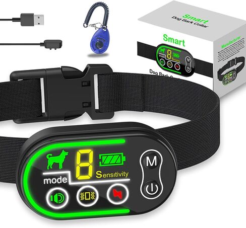 Dog Bark Collar, Rechargable anti barking collar for dogs with 5 Adjustable Sensitivity Levels and 6 Adjustable shock and 3 vibration levels - Bark Collar for Small, Medium and large dogs in Kuwait