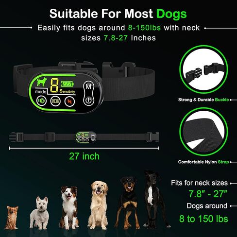 Dog Bark Collar, Rechargable anti barking collar for dogs with 5 Adjustable Sensitivity Levels and 6 Adjustable shock and 3 vibration levels - Bark Collar for Small, Medium and large dogs in Kuwait