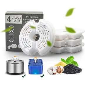 Cat Water Fountain Filter, Multiple Filtration Pet Water Fountain Replacement Filter,8 or 12 Packs of Cotton Activated Carbon Cat Fountain Filter(Filter 8 Pack)