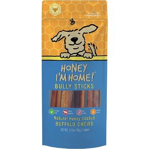 Honey I'm Home, Bully Sticks Buffalo Dog Chews، 6 بوصات، 5 قطع - طبيعية بالكامل، مجموعة مجانية، صحية، خالية من الحبوب، مغطاة بالعسل ومقرمشة in Kuwait