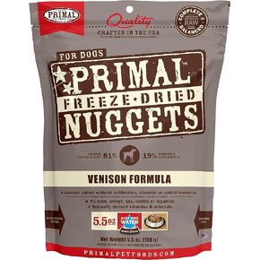 Primal Freeze Dried Dog Food Nuggets, Venison; Complete & Balanced Meal; Also Use as Topper or Treat; Premium, Healthy, Grain Free, High Protein Raw Dog Food, 5.5 oz in Kuwait