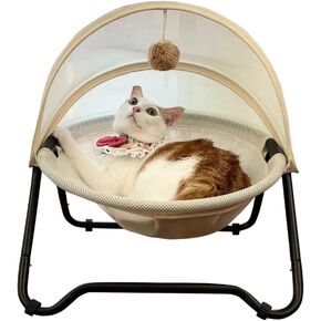 Cat Bed, Pet Hammock Bed for Cats and Dogs, Comfortable and Breathable Elevated Cat & Dog Nest, Easy to Assemble, Cover Removable and Washable, Suitable for Indoor and Outdoor Use (Cream)