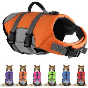 Dog Life Jacket, Reflective Adjustable Dog Life Vest with Rescue Handle for Swimming and Boating, Ripstop Pet Safety Life Preserver for Small, Medium and Large Dogs