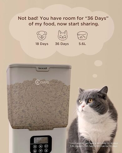 Ciays Automatic Cat Feeder, 5.6L, 4 Meals Per Day, Pet Dry Food Dispenser, Dual Power Supply & Voice Recorder, Black in Saudi Arabia