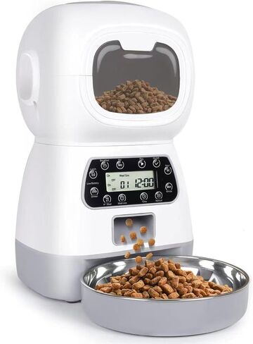 Automatic Cat Feeders, 3.5L Timed Dog Feeder 4 Meals Daily with Portion Control, Automatic Pet Feeders with Timer for Small Medium Dog & Cat, Auto Dry Cat Food Dispenser with Dual Power Supply in Saudi Arabia