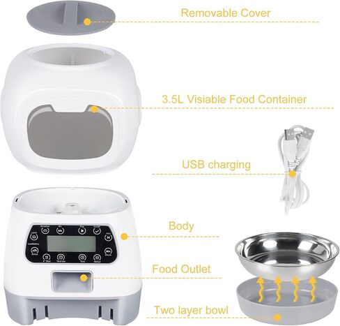 Automatic Cat Feeders, 3.5L Timed Dog Feeder 4 Meals Daily with Portion Control, Automatic Pet Feeders with Timer for Small Medium Dog & Cat, Auto Dry Cat Food Dispenser with Dual Power Supply in Saudi Arabia