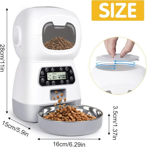 Automatic Cat Feeders, 3.5L Timed Dog Feeder 4 Meals Daily with Portion Control, Automatic Pet Feeders with Timer for Small Medium Dog & Cat, Auto Dry Cat Food Dispenser with Dual Power Supply in Saudi Arabia