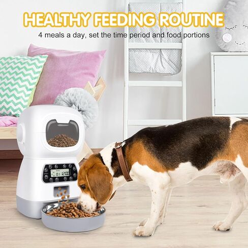 Automatic Cat Feeders, 3.5L Timed Dog Feeder 4 Meals Daily with Portion Control, Automatic Pet Feeders with Timer for Small Medium Dog & Cat, Auto Dry Cat Food Dispenser with Dual Power Supply in Saudi Arabia