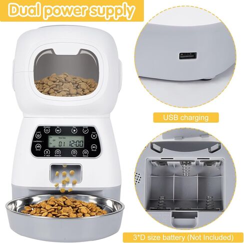 Automatic Cat Feeders, 3.5L Timed Dog Feeder 4 Meals Daily with Portion Control, Automatic Pet Feeders with Timer for Small Medium Dog & Cat, Auto Dry Cat Food Dispenser with Dual Power Supply in Saudi Arabia