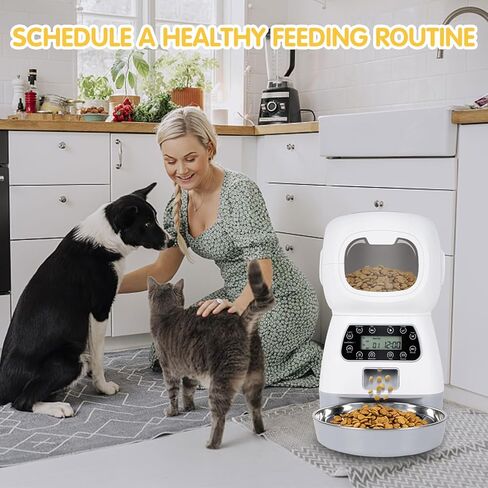 Automatic Cat Feeders, 3.5L Timed Dog Feeder 4 Meals Daily with Portion Control, Automatic Pet Feeders with Timer for Small Medium Dog & Cat, Auto Dry Cat Food Dispenser with Dual Power Supply in Saudi Arabia