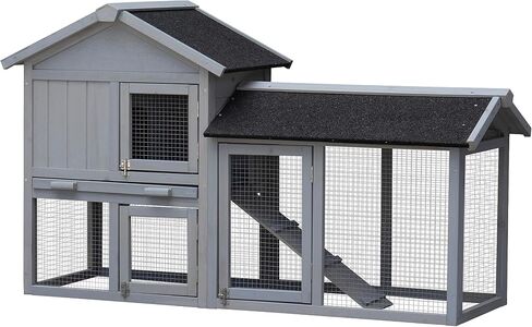 DHHU Rabbit Hutch 2-Story Rabbit Cage Bunny Hutch Rolling Large Bunny Cage Indoor Outdoor Guinea Pig Hutch Rabbit House with Waterproof Roof and No Leak Plastic Tray in Saudi Arabia