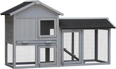 DHHU Rabbit Hutch 2-Story Rabbit Cage Bunny Hutch Rolling Large Bunny Cage Indoor Outdoor Guinea Pig Hutch Rabbit House with Waterproof Roof and No Leak Plastic Tray in Saudi Arabia