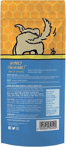 Honey I'm Home, Bully Sticks Buffalo Dog Chews، 6 بوصات، 5 قطع - طبيعية بالكامل، مجموعة مجانية، صحية، خالية من الحبوب، مغطاة بالعسل ومقرمشة in Kuwait