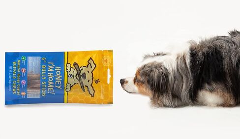 Honey I'm Home, Bully Sticks Buffalo Dog Chews، 6 بوصات، 5 قطع - طبيعية بالكامل، مجموعة مجانية، صحية، خالية من الحبوب، مغطاة بالعسل ومقرمشة in Kuwait