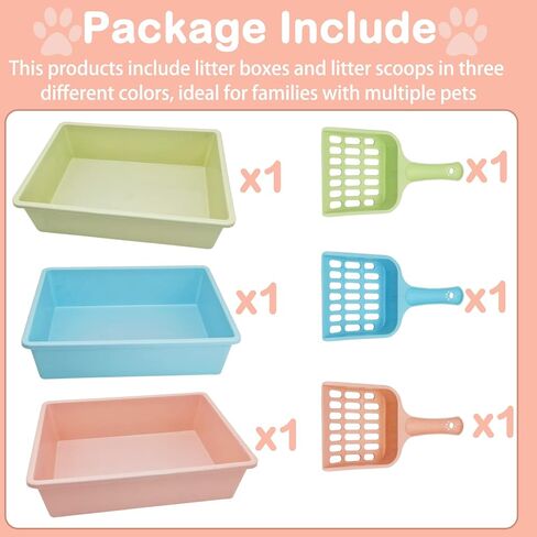 kathson 3 Pcs Open Cat Litter Box with Scoops Plastic Kitty Litter Pan Medium Cat Litter Tray Durable Nonstick Cat Toilet for Kitty Puppy Bunny and Other Small Animals 15 X 11 X 4 Inches in Saudi Arabia