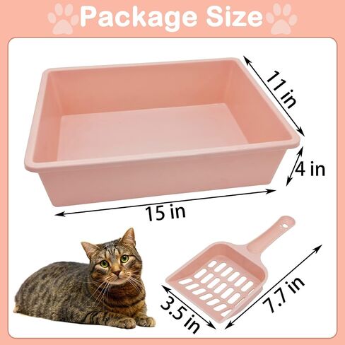 kathson 3 Pcs Open Cat Litter Box with Scoops Plastic Kitty Litter Pan Medium Cat Litter Tray Durable Nonstick Cat Toilet for Kitty Puppy Bunny and Other Small Animals 15 X 11 X 4 Inches in Saudi Arabia