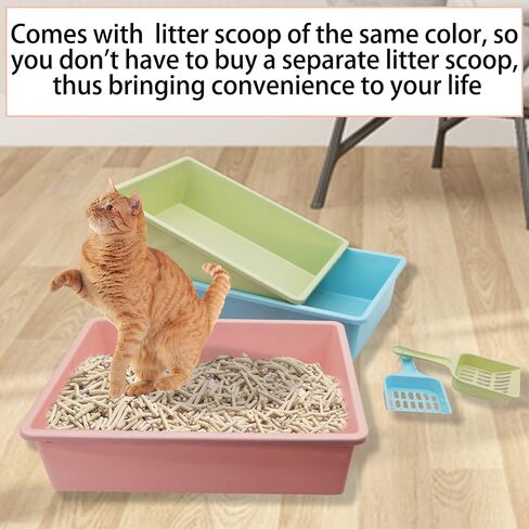 kathson 3 Pcs Open Cat Litter Box with Scoops Plastic Kitty Litter Pan Medium Cat Litter Tray Durable Nonstick Cat Toilet for Kitty Puppy Bunny and Other Small Animals 15 X 11 X 4 Inches in Saudi Arabia