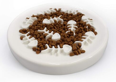 وعاء تغذية بطيء للقطط من السيراميك، طبق سيراميك بتصميم عظمة سمكة، تفاعلي ممتع يبطئ سرعة تناول الحيوانات الاليفة، ضد الانتفاخ وعسر الهضم in Kuwait