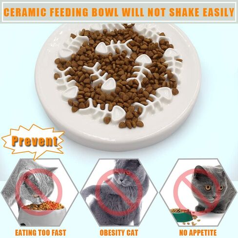 وعاء تغذية بطيء للقطط من السيراميك، طبق سيراميك بتصميم عظمة سمكة، تفاعلي ممتع يبطئ سرعة تناول الحيوانات الاليفة، ضد الانتفاخ وعسر الهضم in Kuwait
