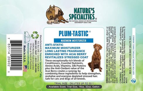 Nature's Specialties Plum-Tastic Ultra Concentrated Dog Conditioner for Pets, Makes up to 32 Gallons, Natural Choice for Professional Groomers, Maximum Moisture, Made in USA, 1 gal in Saudi Arabia