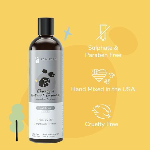 kin+kind Dog Shampoo - Deep Clean, Dirt & Odor Remover w/Activated Charcoal for Dogs, Gentle Formula w/Natural Aloe, Olive Oil & Coconut Oil, Pet Care & Grooming Products, Almond & Vanilla, 12 fl oz in Kuwait