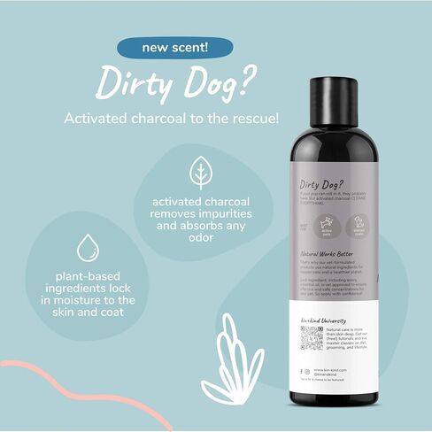 kin+kind Dog Shampoo - Deep Clean, Dirt & Odor Remover w/Activated Charcoal for Dogs, Gentle Formula w/Natural Aloe, Olive Oil & Coconut Oil, Pet Care & Grooming Products, Almond & Vanilla, 12 fl oz in Kuwait