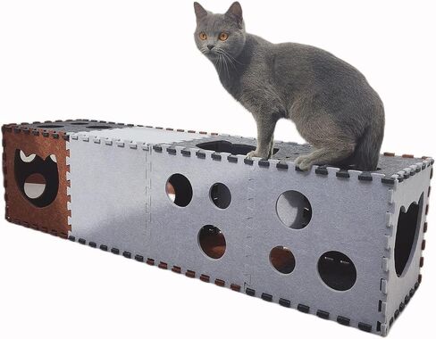 DIY Transformable Cat Tunnel - Indoor Cat Condo/Cat House Cube, Foldable Cat Hideaway Cave, Multifunctional Scratch Resistant Puzzle Felt Cat Toys for Small Medium Large Cat (Large) in Kuwait