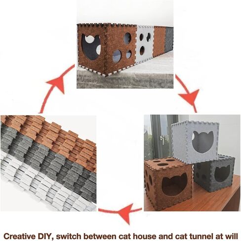 DIY Transformable Cat Tunnel - Indoor Cat Condo/Cat House Cube, Foldable Cat Hideaway Cave, Multifunctional Scratch Resistant Puzzle Felt Cat Toys for Small Medium Large Cat (Large) in Kuwait