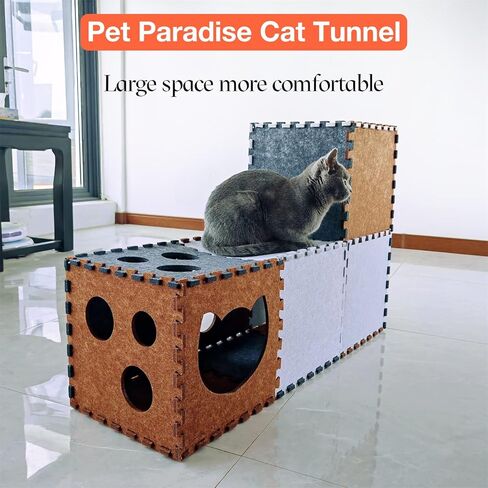DIY Transformable Cat Tunnel - Indoor Cat Condo/Cat House Cube, Foldable Cat Hideaway Cave, Multifunctional Scratch Resistant Puzzle Felt Cat Toys for Small Medium Large Cat (Large) in Kuwait