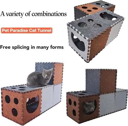 DIY Transformable Cat Tunnel - Indoor Cat Condo/Cat House Cube, Foldable Cat Hideaway Cave, Multifunctional Scratch Resistant Puzzle Felt Cat Toys for Small Medium Large Cat (Large) in Kuwait
