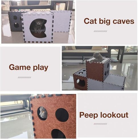 DIY Transformable Cat Tunnel - Indoor Cat Condo/Cat House Cube, Foldable Cat Hideaway Cave, Multifunctional Scratch Resistant Puzzle Felt Cat Toys for Small Medium Large Cat (Large) in Kuwait