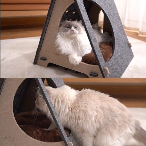 Meowag Whisker's Wonderland Exclusive Cat Villa - Felt Panel Indoor Cat House and Bed with Soft Cushion, Removable Roof, and Cozy Cave for Small to Medium Sized Cats in Saudi Arabia