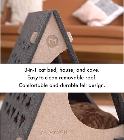 Meowag Whisker's Wonderland Exclusive Cat Villa - Felt Panel Indoor Cat House and Bed with Soft Cushion, Removable Roof, and Cozy Cave for Small to Medium Sized Cats in Saudi Arabia