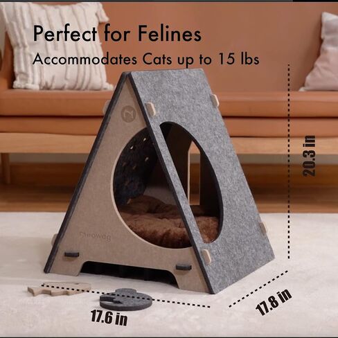 Meowag Whisker's Wonderland Exclusive Cat Villa - Felt Panel Indoor Cat House and Bed with Soft Cushion, Removable Roof, and Cozy Cave for Small to Medium Sized Cats in Saudi Arabia