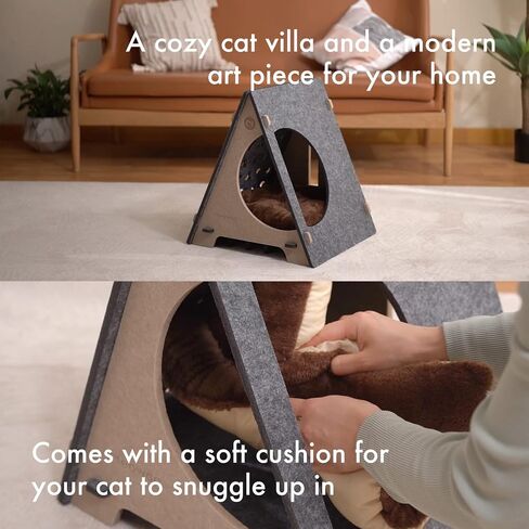Meowag Whisker's Wonderland Exclusive Cat Villa - Felt Panel Indoor Cat House and Bed with Soft Cushion, Removable Roof, and Cozy Cave for Small to Medium Sized Cats in Saudi Arabia