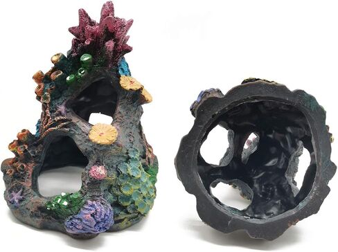 TIHOOD Coral Aquarium Decoration Fish Tank Resin Rock Mountain Cave Ornaments Betta Fish House for Betta Sleep Rest Hide Play Breed in Saudi Arabia