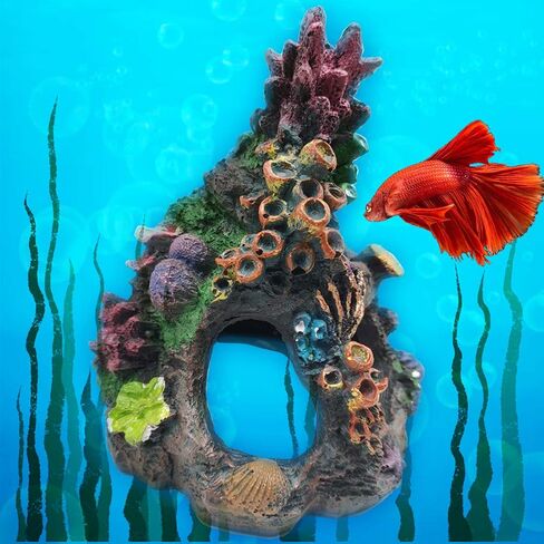 TIHOOD Coral Aquarium Decoration Fish Tank Resin Rock Mountain Cave Ornaments Betta Fish House for Betta Sleep Rest Hide Play Breed in Saudi Arabia