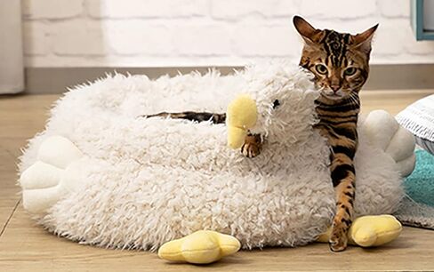 PAPITLULU Cozy Pet Bed for Cats and Small Dogs, Goose Shape Cat Cave Nest Sleeping Bed, Warm Puppy House, White in Saudi Arabia