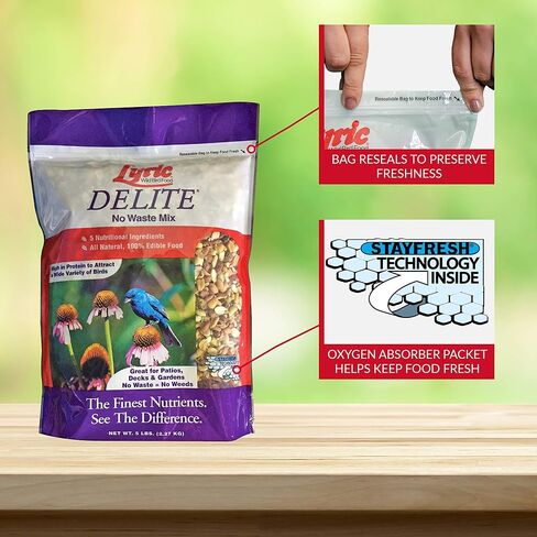 Lyric Delite Wild Bird Seed - No Waste Bird Food Mix with Shell-Free Nuts & Seeds - Attracts Buntings, Chickadees & Finches - 5 lb bag in Kuwait