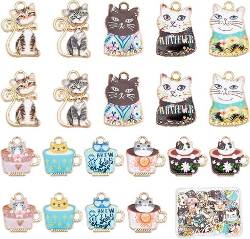 SUNNYCLUE 1 Box 40Pcs Cat Charms Enamel Cat Charm Cat Head Charm Kitten Lucky Pet Cats Flat Back Animal Alloy Charms for Jewelry Making Charms Necklace Bracelet Earrings DIY Craft Supplies Adult in Saudi Arabia