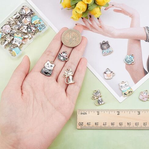 SUNNYCLUE 1 Box 40Pcs Cat Charms Enamel Cat Charm Cat Head Charm Kitten Lucky Pet Cats Flat Back Animal Alloy Charms for Jewelry Making Charms Necklace Bracelet Earrings DIY Craft Supplies Adult in Saudi Arabia