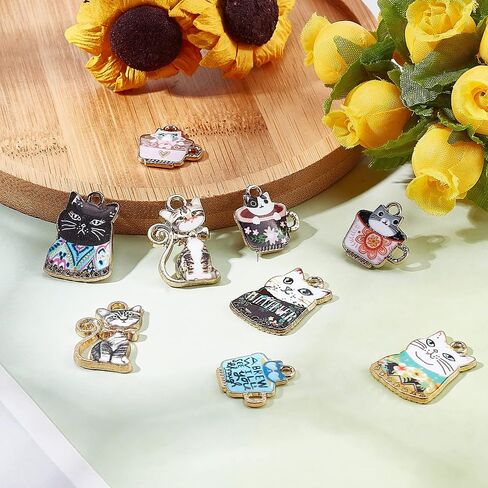 SUNNYCLUE 1 Box 40Pcs Cat Charms Enamel Cat Charm Cat Head Charm Kitten Lucky Pet Cats Flat Back Animal Alloy Charms for Jewelry Making Charms Necklace Bracelet Earrings DIY Craft Supplies Adult in Saudi Arabia
