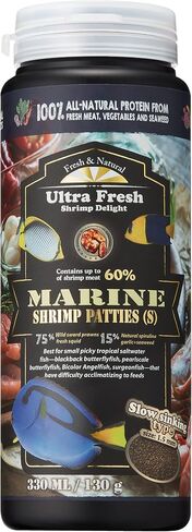 Ultra Fresh Marine Fish Food, 75% Sword Prawns + Squids, Natural Protein, Color Enhancement, for Small Saltwater Fish, Marine Shrimp Patties S 1.86oz in Saudi Arabia