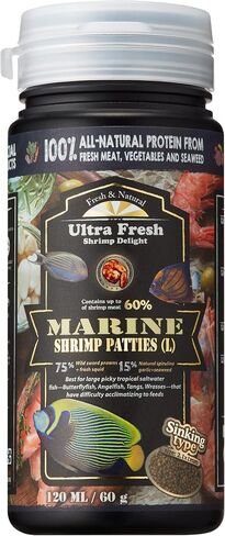 Ultra Fresh Marine Fish Food, 75% Sword Prawns + Squids, Natural Protein, Color Enhancement, for Small Saltwater Fish, Marine Shrimp Patties S 1.86oz in Saudi Arabia