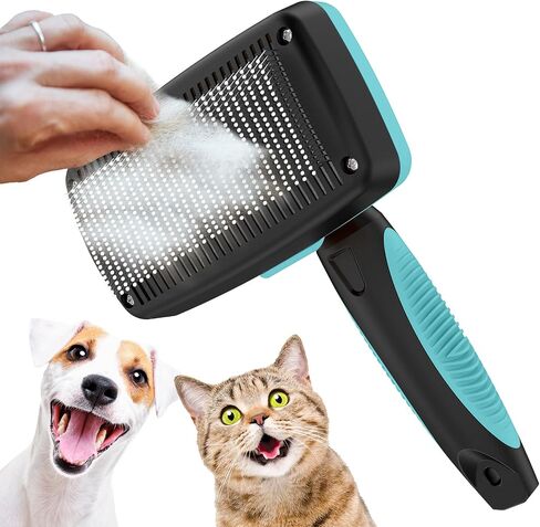 Self-Cleaning Slicker Brush for Dogs & Cats, Grooming Combs for Short & Long-Haired Dogs, Cats, Rabbits & More - Gently Removes Loose Undercoat, Mats and Tangled Hair in Saudi Arabia