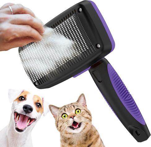 Self-Cleaning Slicker Brush for Dogs & Cats, Grooming Combs for Short & Long-Haired Dogs, Cats, Rabbits & More - Gently Removes Loose Undercoat, Mats and Tangled Hair in Saudi Arabia