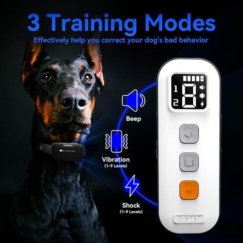 Zigpet Dog Training Collar with Remote Range 2000Ft, Dog Shock Collar with 3 Safe Training Modes, Beep, Shock, Vibration, Electric Shock Collar IP67 Waterproof Rechargeable for Large Medium Small Dogs in Saudi Arabia