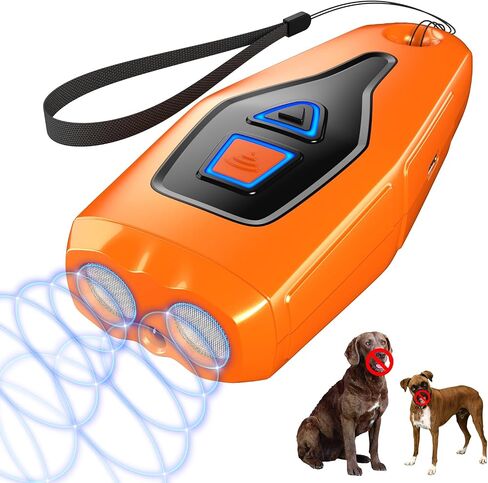Dog Bark Deterrent Device, Dual Ultrasonic transmitter Anti Barking Device with Training/Repellent Modes Dog Barking Control Devices with LED Flashlight 33 FT Range Rechargeable Dog Bark Deterrent in Saudi Arabia
